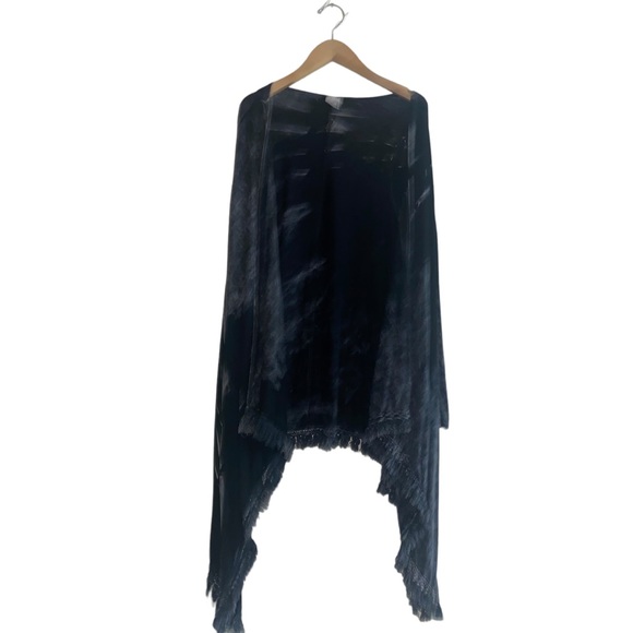 American Age Open Front Boho Fringe Acid Wash Black Tie Dye Cardigan Sz Small - Picture 6 of 16